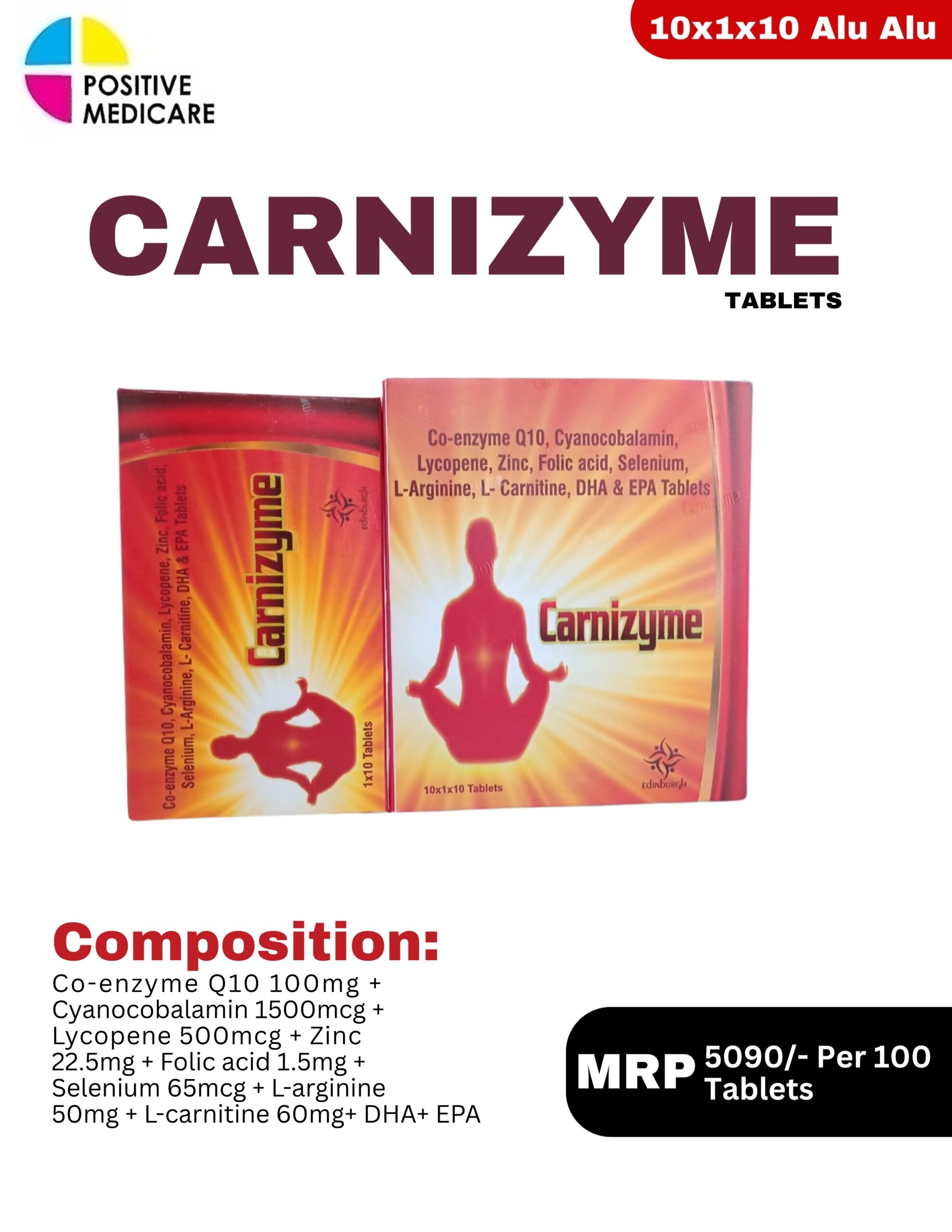 CARNIZYME Tablets with CoQ10 L-Carnitine Zinc Folic Acid DHA and EPA