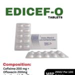 Edicef-O Tablets 10x10 Alu Alu blister pack and box containing Cefixime, Ofloxacin, and Lactic Acid Bacillus by Positive Medicare.