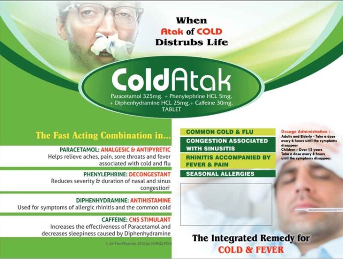Paracetamol 500mg+ Phenylephrine hydrochloride 5 mg+ Caffeine 30 mg+ Diphenhydramine 25 mg