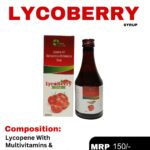 Lycoberry Syrup 200 mL bottle and packaging box containing Lycopene with Multivitamins & Multiminerals Syrup by Positive Medicare
