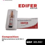 Edifer Injection 1 x 5 mL ampoule and packaging box containing Iron Sucrose Injection U.S.P. by Positive Medicare.