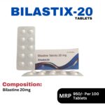 Bilastix-20 Tablets 10x10 Alu Alu blister pack and box containing Bilastine 20mg under Positive Medicare's neuro range.