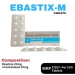 Ebastix-M Tablets 10x10 Alu Alu blister pack and box containing Ebastine and Montelukast Tablets by Positive Medicare.