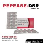 Pepease-DSR Capsules 10x10 Alu Alu blister pack and box containing Esomeprazole and Domperidone Sustained Release Capsules by Positive Medicare.