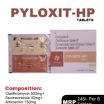 Pyloxit-HP Tablets 1 combikit of 6 tablets containing Clarithromycin, Esomeprazole, and Amoxicillin by Positive Medicare.