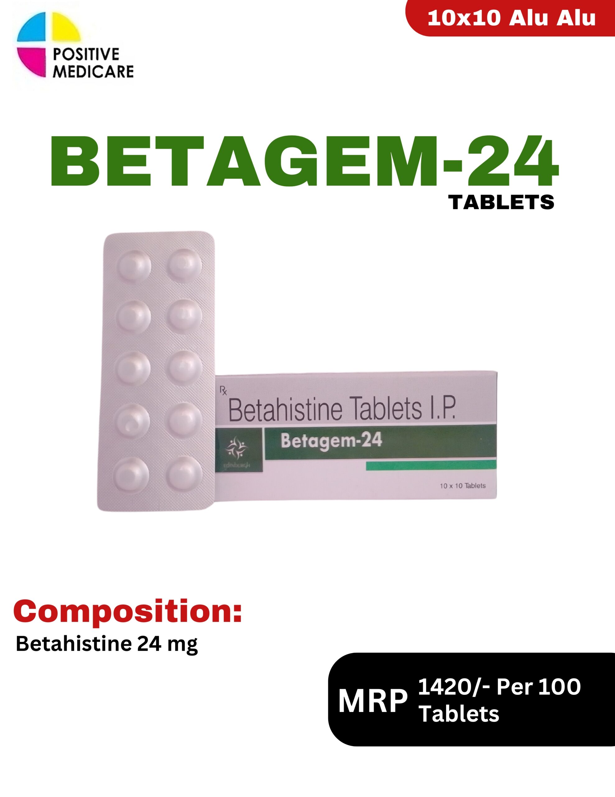 BETAGEM-24 Betahistine 24 mg Tablets by Positive Medicare