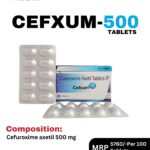 Cefxum-500 Tablets 10x10 Alu Alu blister pack and box containing Cefuroxime Axetil 500 mg by Positive Medicare.