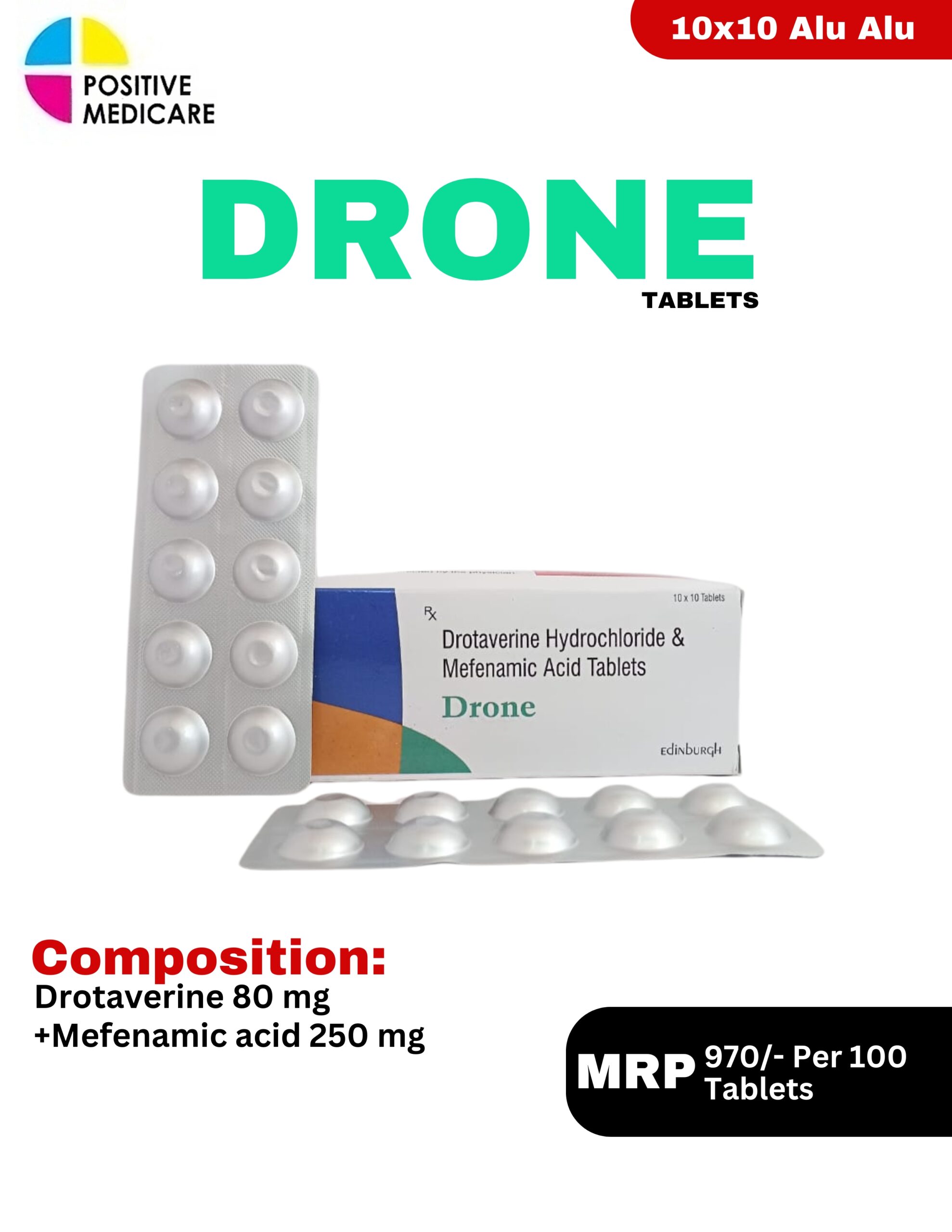 DRONE Tablets containing Drotaverine 80 mg and Mefenamic Acid 250 mg