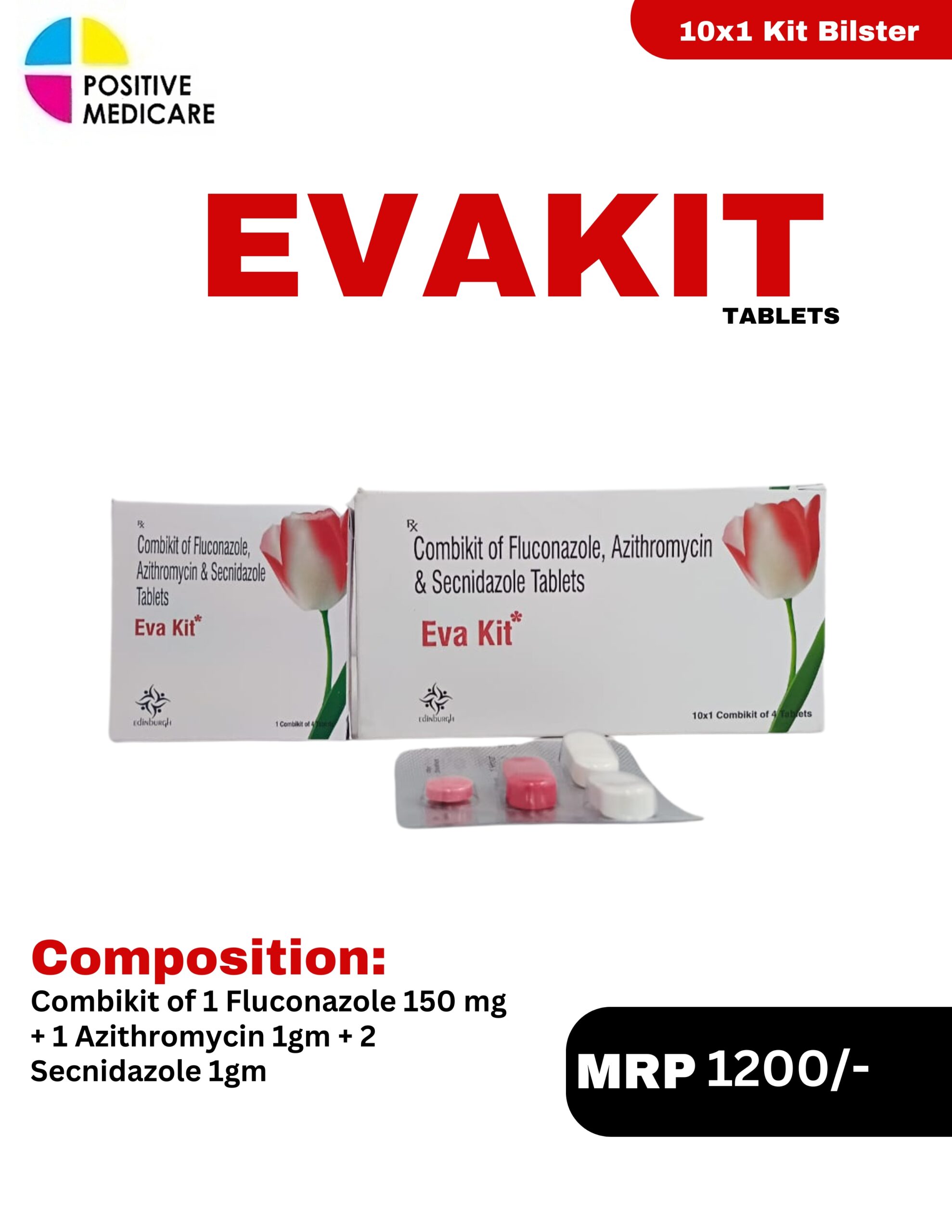 EVAKIT Combikit with Fluconazole 150 mg Azithromycin 1 g and Secnidazole 1 g