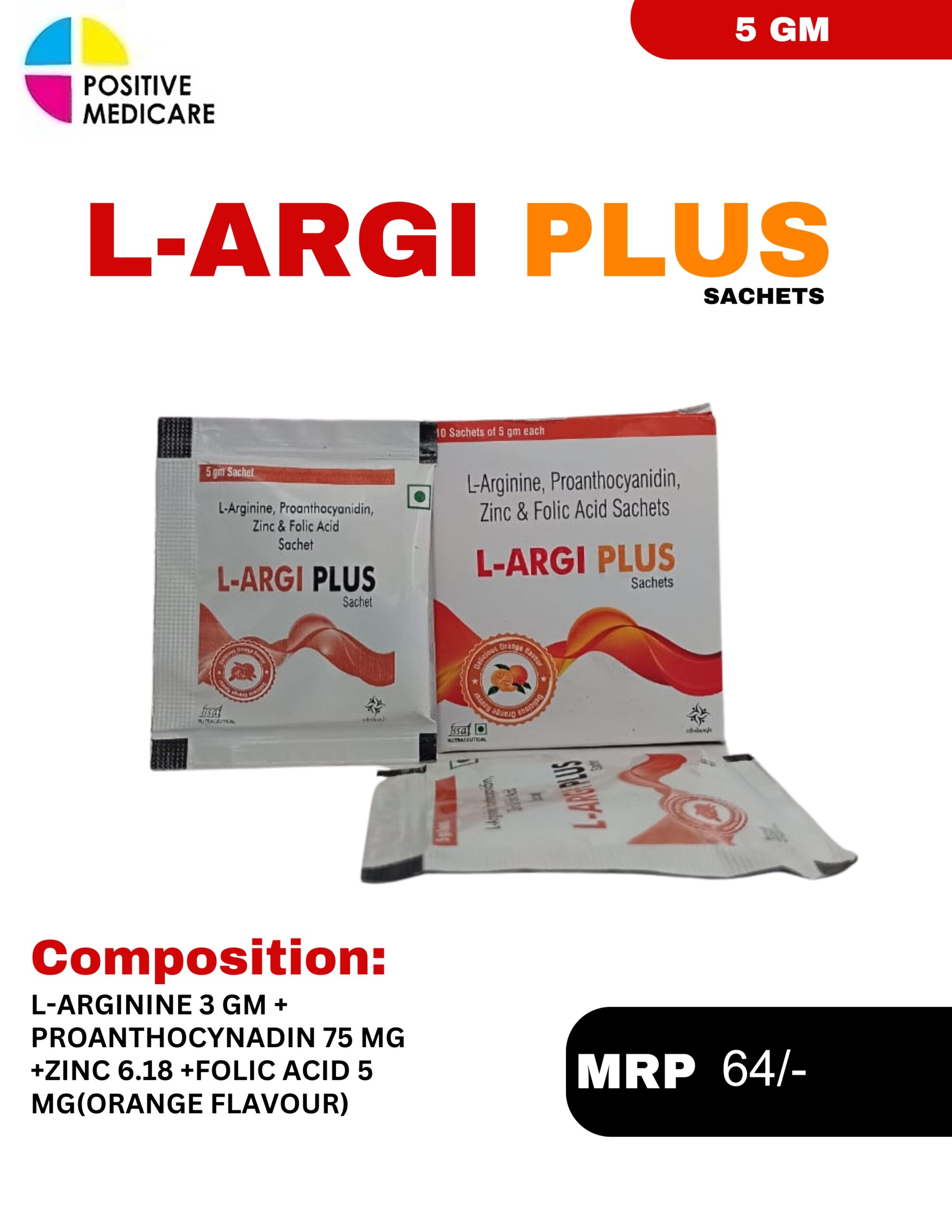 L-ARGI PLUS 5 g sachet with L-Arginine Proanthocyanidin Zinc and Folic Acid