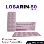 LOSARIN 50 Tablets 10x10 Alu-Alu blister pack and box containing Losartan Potassium Tablets I.P. 50 mg by Positive Medicare.