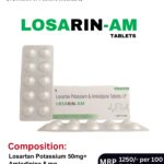 LOSARIN -AM Tablets 10x10 Alu-Alu blister pack and box containing Losartan Potassium 50 mg and Amlodipine 5 mg by Positive Medicare.