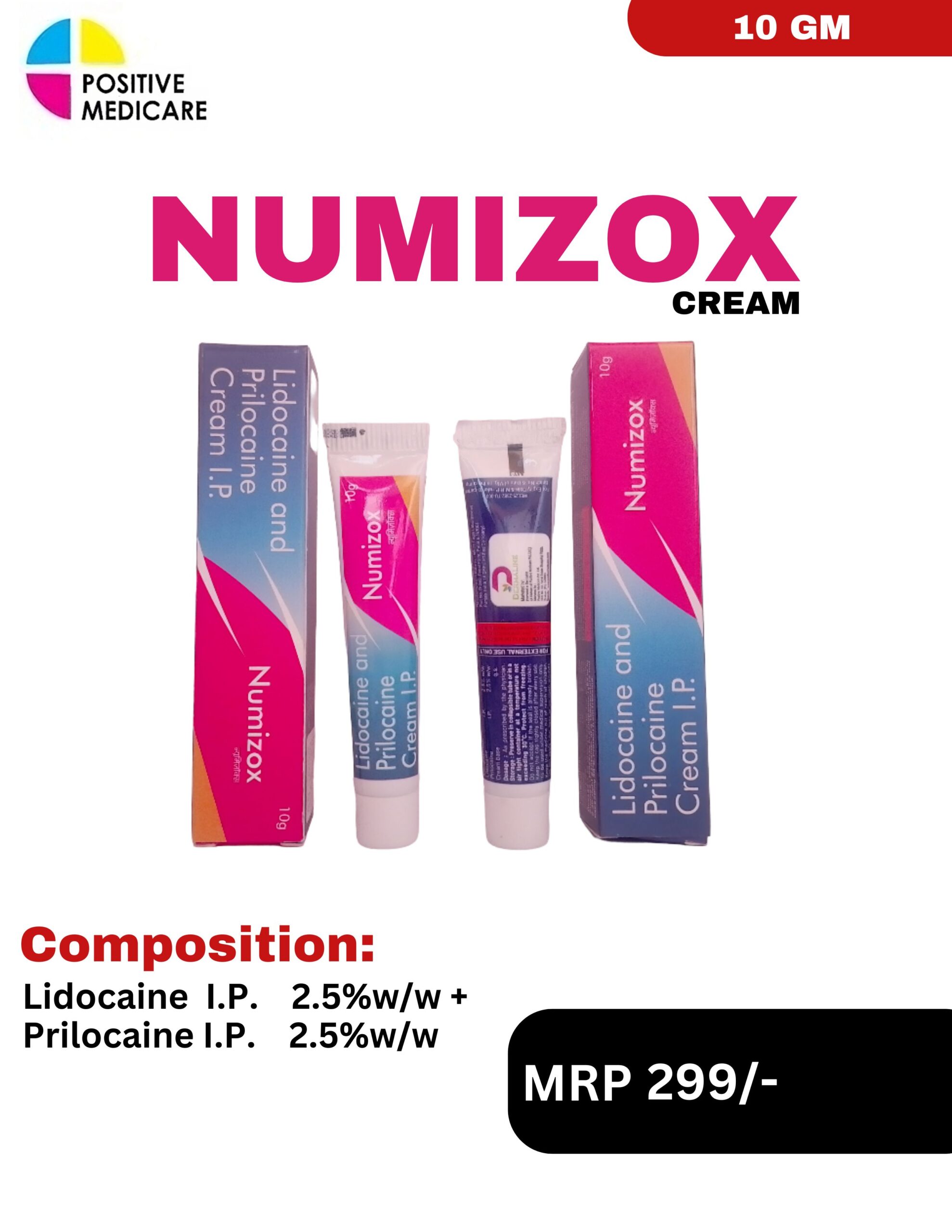 NUMIZOX Cream Lidocaine 2.5% and Prilocaine 2.5% 10 g by Positive Medicare