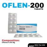 Oflen-200 Tablets 10x10 Alu Alu blister pack and box containing Ofloxacin 200 mg by Positive Medicare.