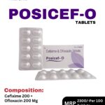 Posicef-O Tablets 10x10 Alu Alu blister pack and box containing Cefixime 200mg and Ofloxacin 200mg by Positive Medicare.