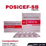 Posicef-SB Tablets 10x1x10 Alu Alu blister pack and box containing Cefixime 200mg and Sulbactam 150mg by Positive Medicare.