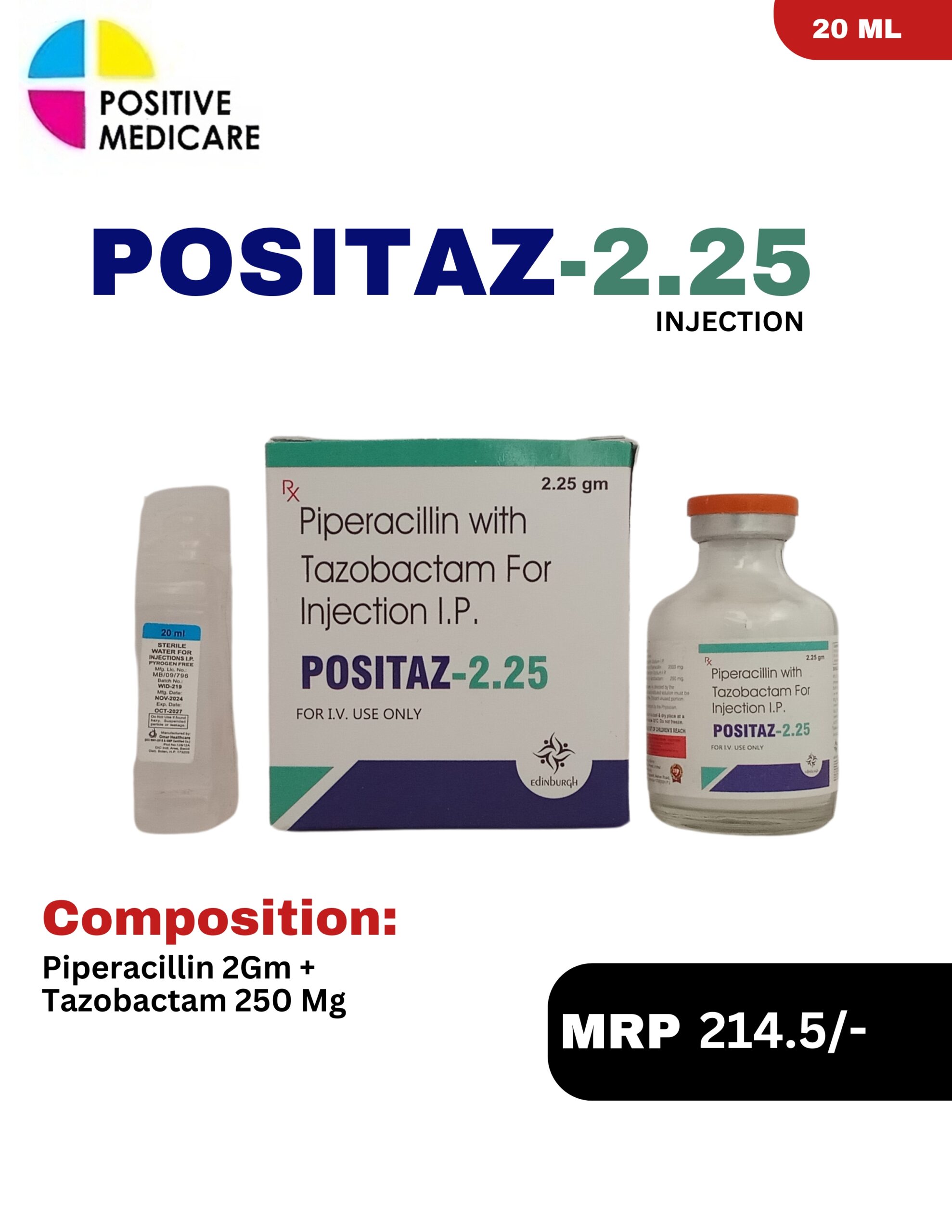 POSITAZ 2.25 GM Injection Piperacillin 2g Tazobactam 250mg