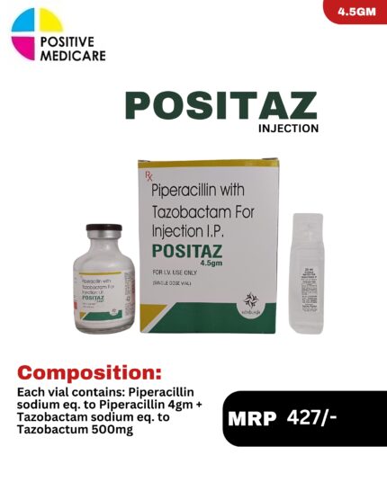 POSITAZ 4.5 GM Injection Piperacillin 4g Tazobactam 500mg by Positive Medicare