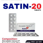 SATIN 20 Tablets 10x10 Alu-Alu blister pack and box containing Atorvastatin Tablets I.P. 20 mg by Positive Medicare.
