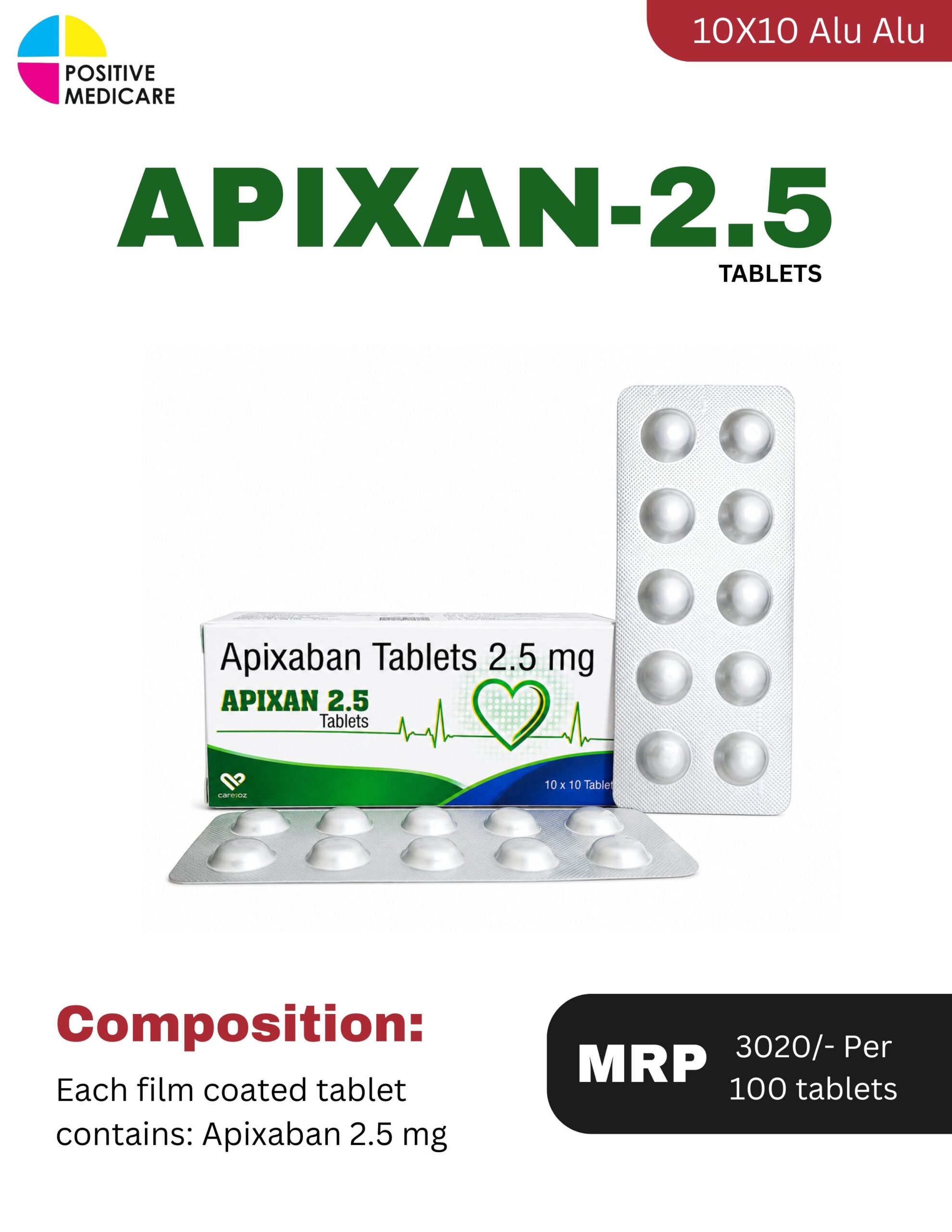 APIXAN 2.5 APIXAN-2.5 Apixaban 2.5 mg tablets 10×10 Alu-Alu pack