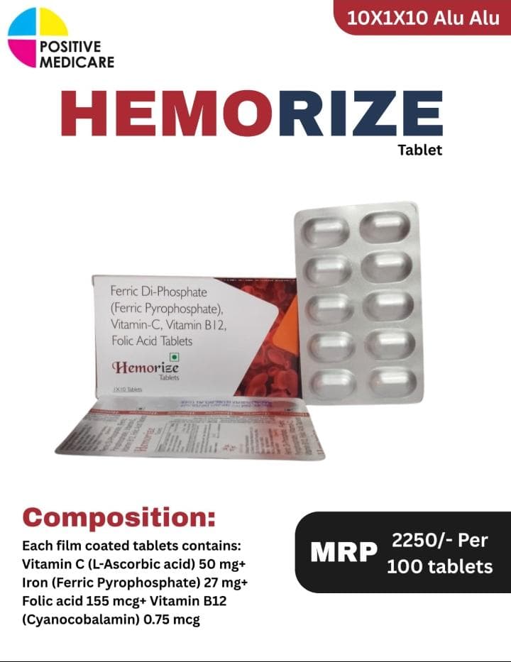 Hemorize HEMORIZE Iron Vitamin C Folic Acid and Vitamin B12 Tablets