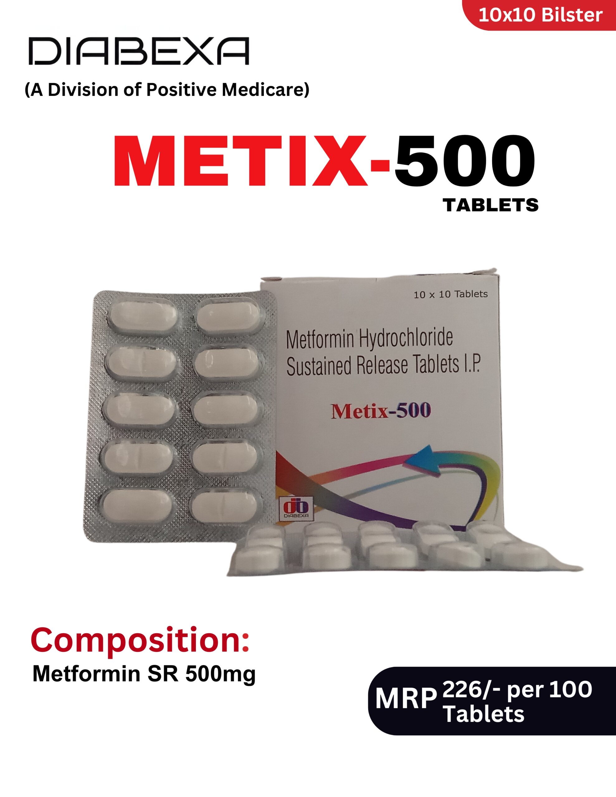METIX-500 Metformin Hydrochloride 500 mg Sustained Release Tablets by Positive Medicare