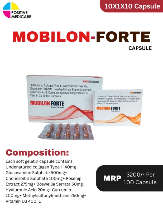 MOBILON-FORTE Softgel Capsules containing collagen type-II, glucosamine, chondroitin and joint health nutrients
