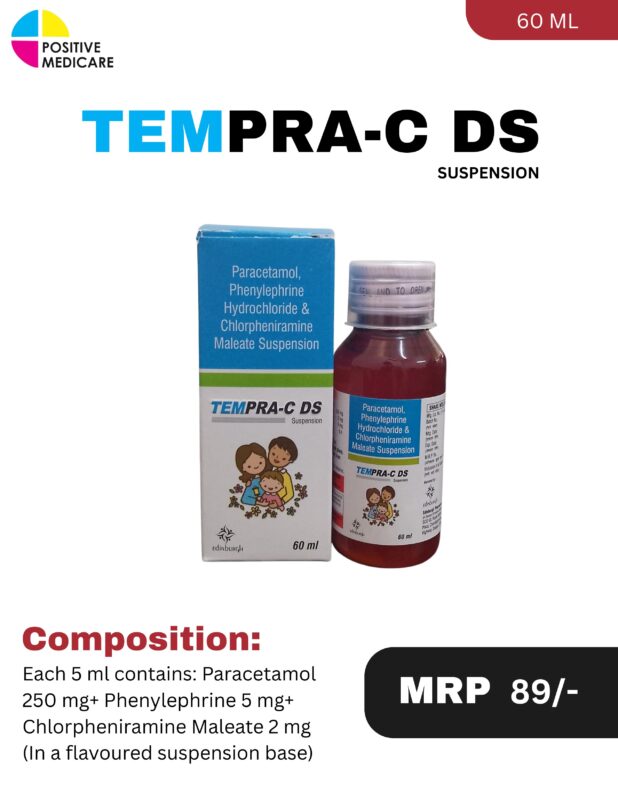 TEMPRA-C DS Suspension containing Paracetamol 250 mg, Phenylephrine 5 mg and Chlorpheniramine Maleate 2 mg by Positive Medicare