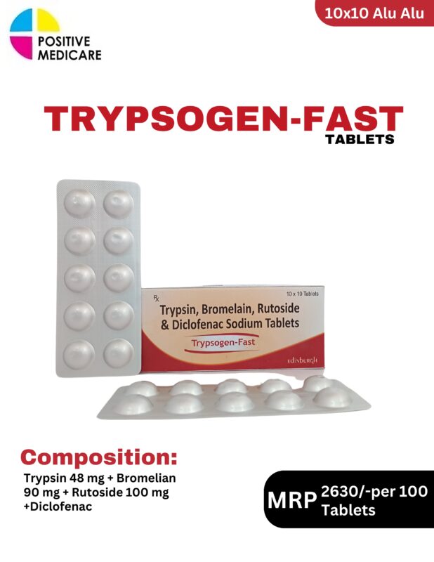 TRYPSOGEN-FAST Trypsin 48 mg Bromelain 90 mg Rutoside 100 mg Tablets by Positive Medicare