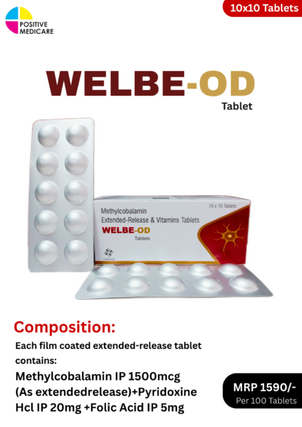 WELBE-OD Tablets containing Methylcobalamin 1500 mcg, Pyridoxine HCl 20 mg and Folic Acid 5 mg
